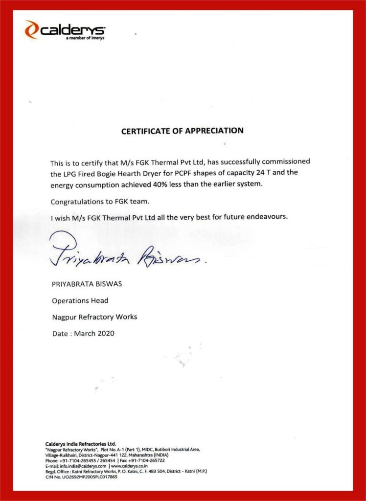FGK certificate Calderis